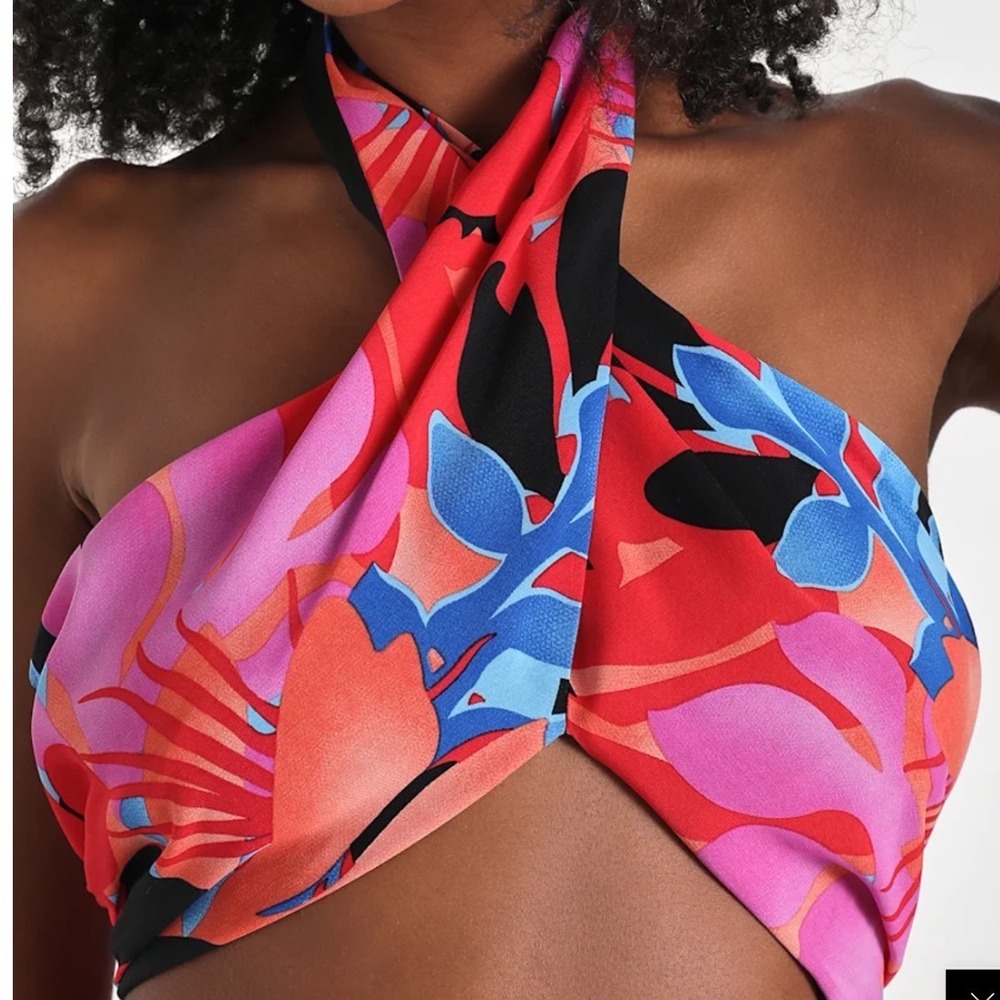 Floral Wrap halter top going out Sexy Beach Pink Beach vacation Festival NEW
